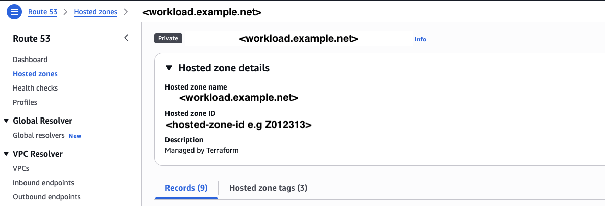 Private hosted zone details
